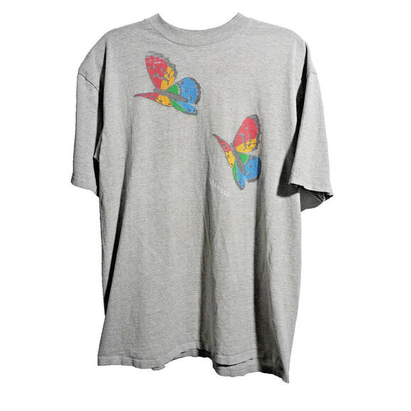 Rainbow Butterflies Alabama Gray T Shirt Tee Sz L Hippie Pride Retro Vintage? - Picture 1 of 7